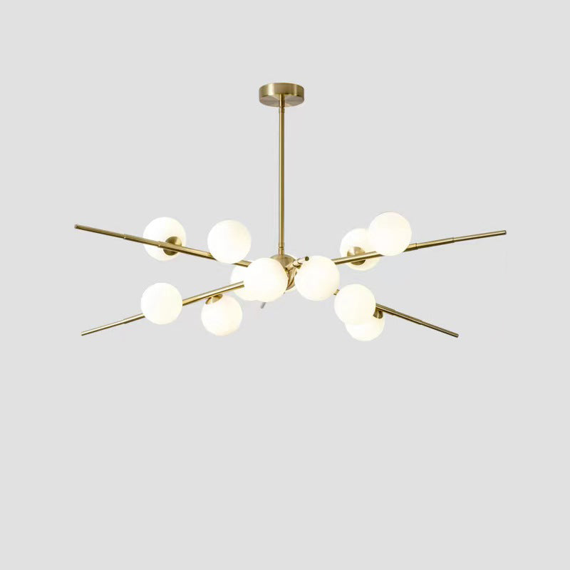 Contemporary Scandinavian Glass Metal Branch Globe Shape 12/16-Light Chandelier For Living Room