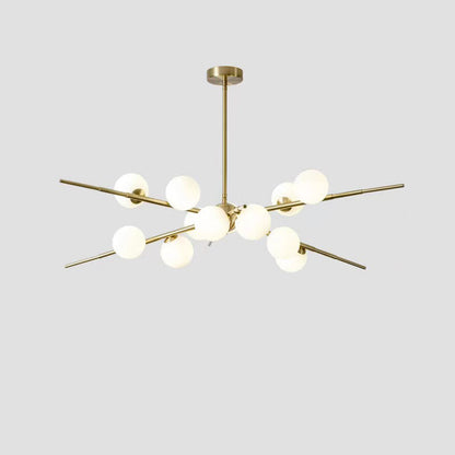 Contemporary Scandinavian Glass Metal Branch Globe Shape 12/16-Light Chandelier For Living Room