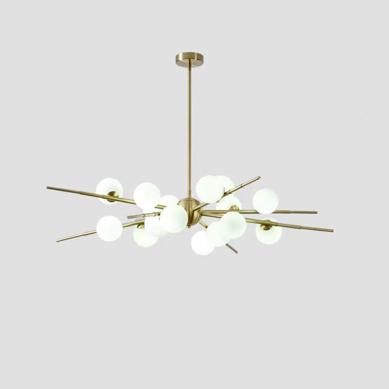 Contemporary Scandinavian Glass Metal Branch Globe Shape 12/16-Light Chandelier For Living Room