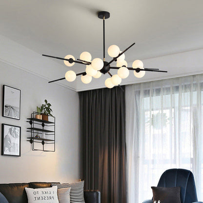 Contemporary Scandinavian Glass Metal Branch Globe Shape 12/16-Light Chandelier For Living Room