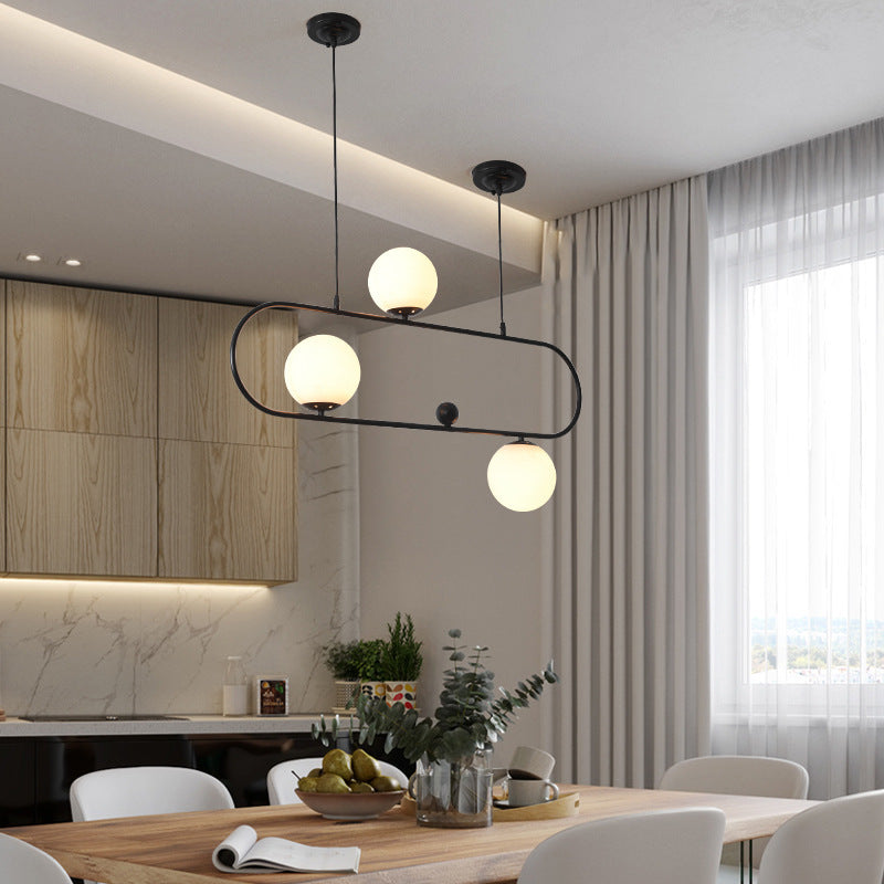Modern Minimalist Glass Iron Oval Globe 3/4-Light Chandelier Island Light For Living Room