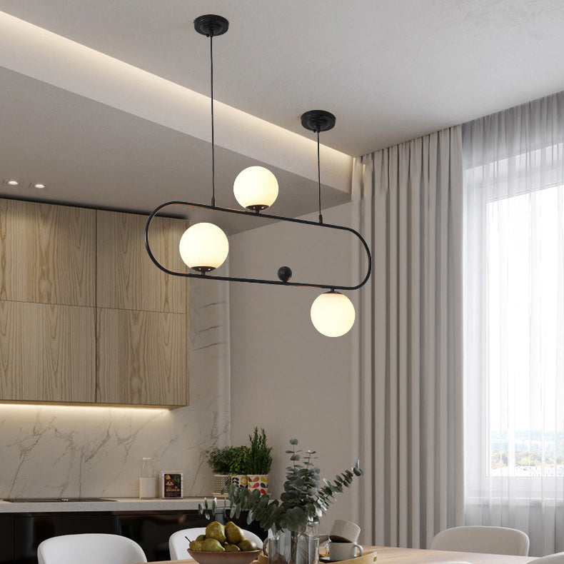 Modern Minimalist Glass Iron Oval Globe 3/4-Light Chandelier Island Light For Living Room