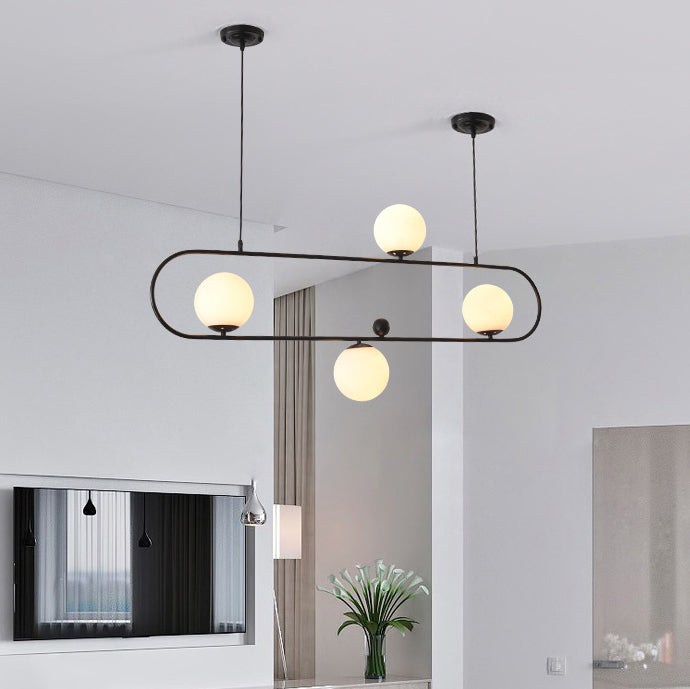 Modern Minimalist Glass Iron Oval Globe 3/4-Light Chandelier Island Light For Living Room