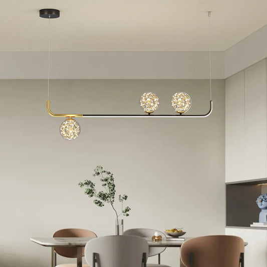 Contemporary Creative Acrylic Silicone Iron Spherical Curved LED Chandelier Island Light For Dining Room