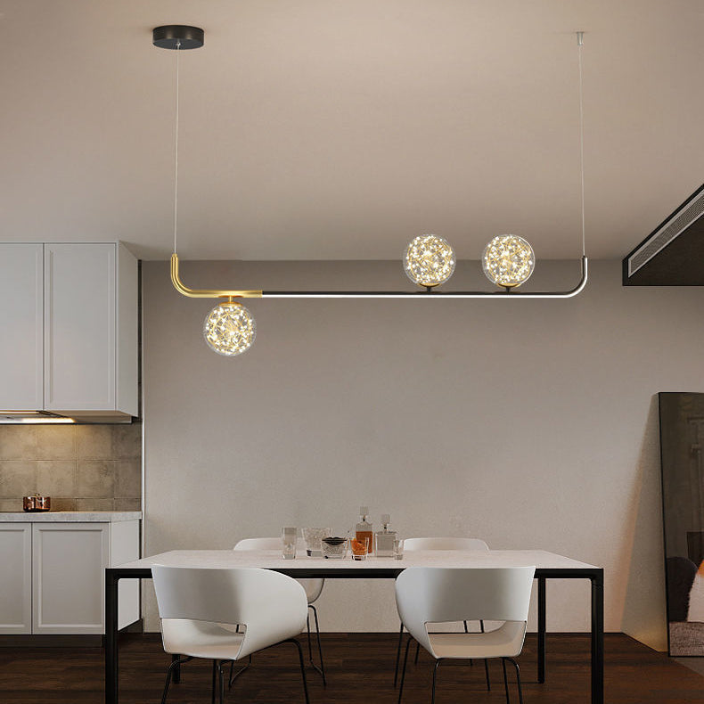 Contemporary Creative Acrylic Silicone Iron Spherical Curved LED Chandelier Island Light For Dining Room