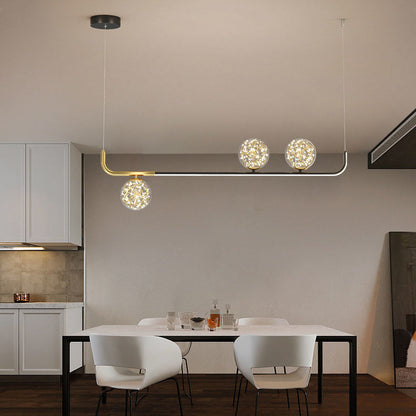 Contemporary Creative Acrylic Silicone Iron Spherical Curved LED Chandelier Island Light For Dining Room