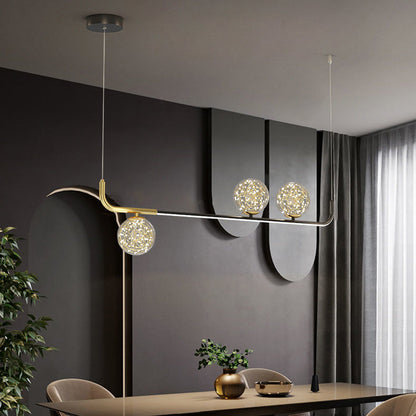 Contemporary Creative Acrylic Silicone Iron Spherical Curved LED Chandelier Island Light For Dining Room
