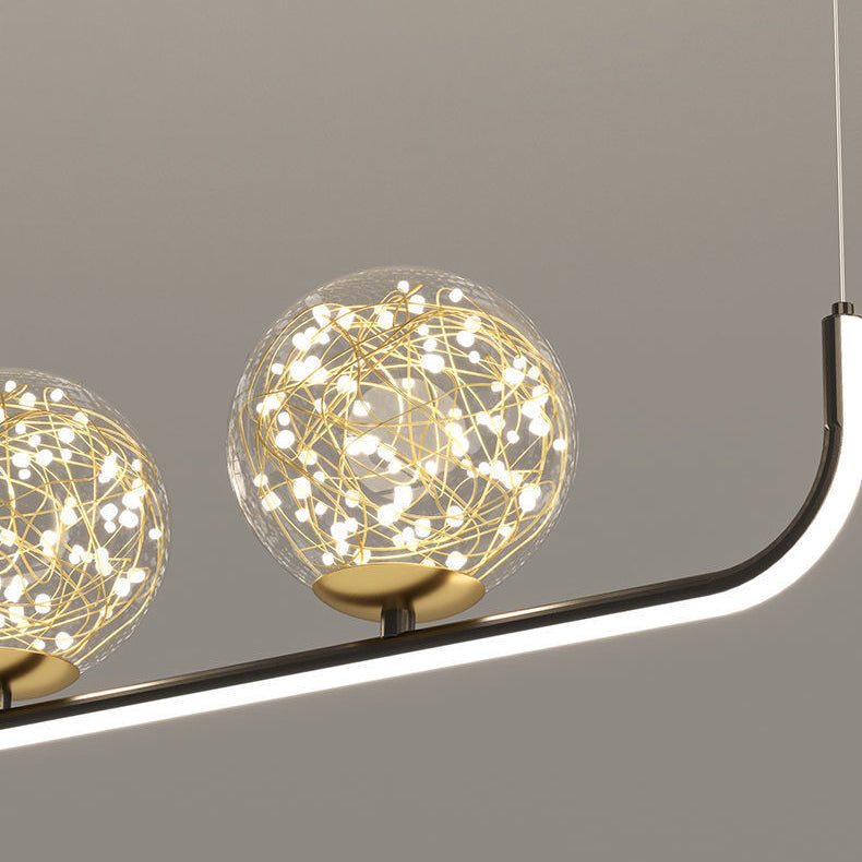 Contemporary Creative Acrylic Silicone Iron Spherical Curved LED Chandelier Island Light For Dining Room
