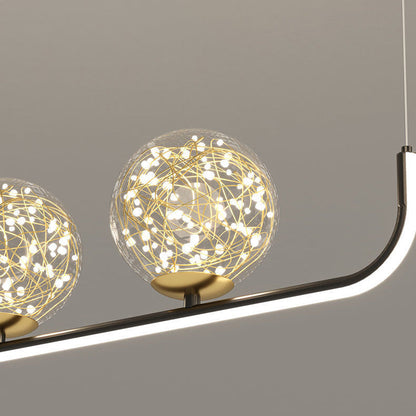 Contemporary Creative Acrylic Silicone Iron Spherical Curved LED Chandelier Island Light For Dining Room