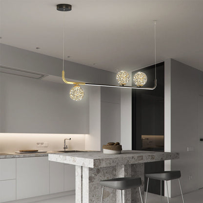Contemporary Creative Acrylic Silicone Iron Spherical Curved LED Chandelier Island Light For Dining Room