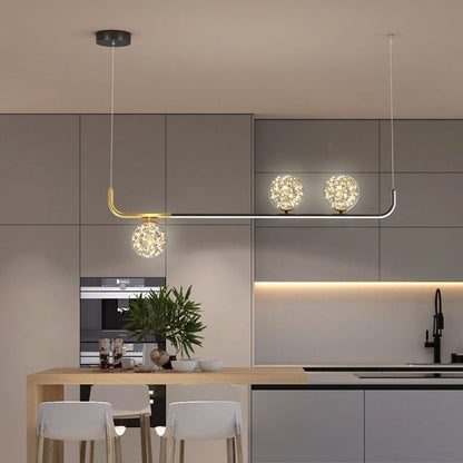 Contemporary Creative Acrylic Silicone Iron Spherical Curved LED Chandelier Island Light For Dining Room