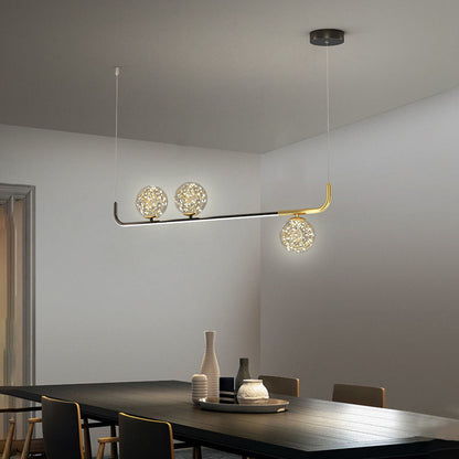 Contemporary Creative Acrylic Silicone Iron Spherical Curved LED Chandelier Island Light For Dining Room