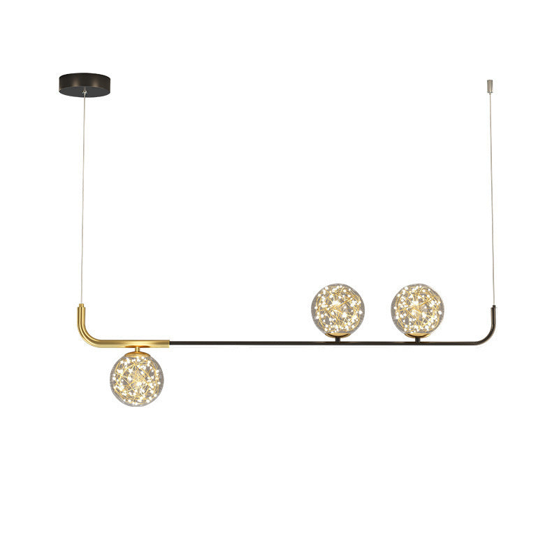 Contemporary Creative Acrylic Silicone Iron Spherical Curved LED Chandelier Island Light For Dining Room
