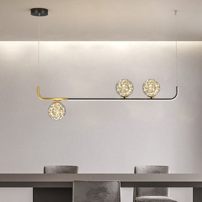 Contemporary Creative Acrylic Silicone Iron Spherical Curved LED Chandelier Island Light For Dining Room
