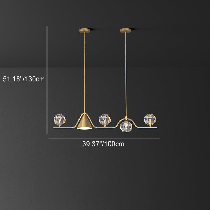 Contemporary Scandinavian Crystal Brass Conical Linear LED Chandelier Island Light For Dining Room