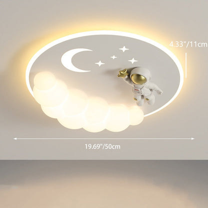 Modern Art Deco Acrylic Iron Astronaut Mermaid Angel Round LED Flush Mount Ceiling Light For Bedroom