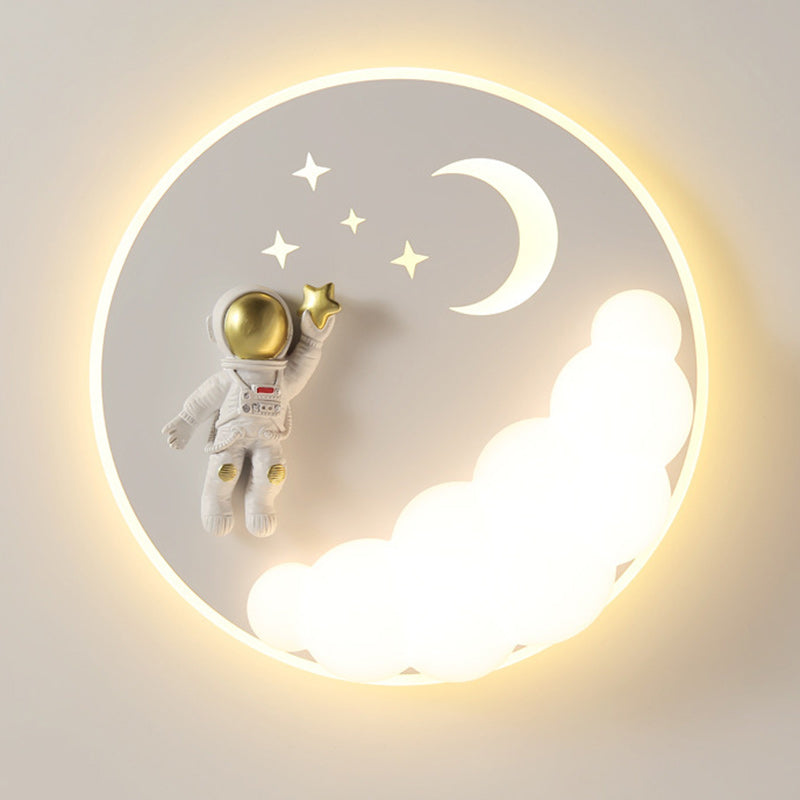Modern Art Deco Acrylic Iron Astronaut Mermaid Angel Round LED Flush Mount Ceiling Light For Bedroom