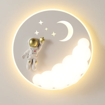 Modern Art Deco Acrylic Iron Astronaut Mermaid Angel Round LED Flush Mount Ceiling Light For Bedroom