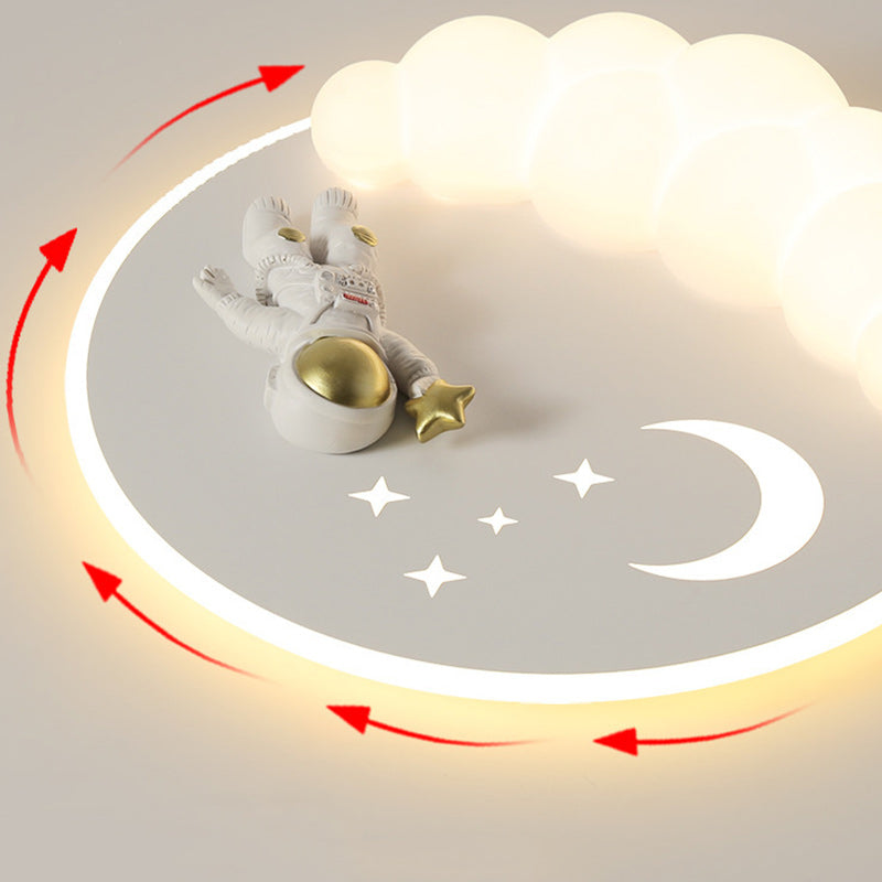 Modern Art Deco Acrylic Iron Astronaut Mermaid Angel Round LED Flush Mount Ceiling Light For Bedroom
