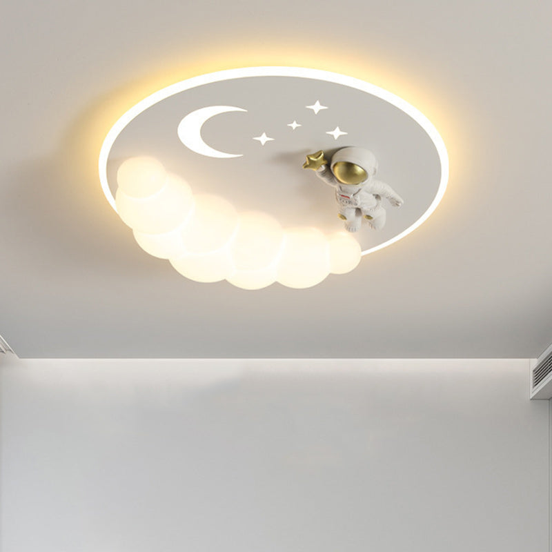 Modern Art Deco Acrylic Iron Astronaut Mermaid Angel Round LED Flush Mount Ceiling Light For Bedroom