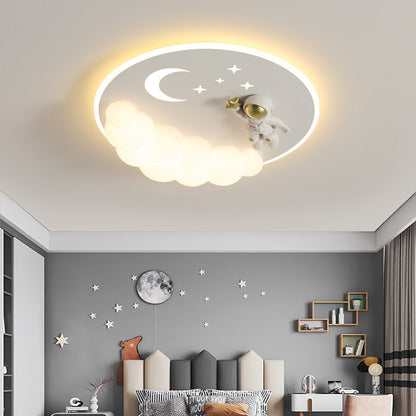 Modern Art Deco Acrylic Iron Astronaut Mermaid Angel Round LED Flush Mount Ceiling Light For Bedroom