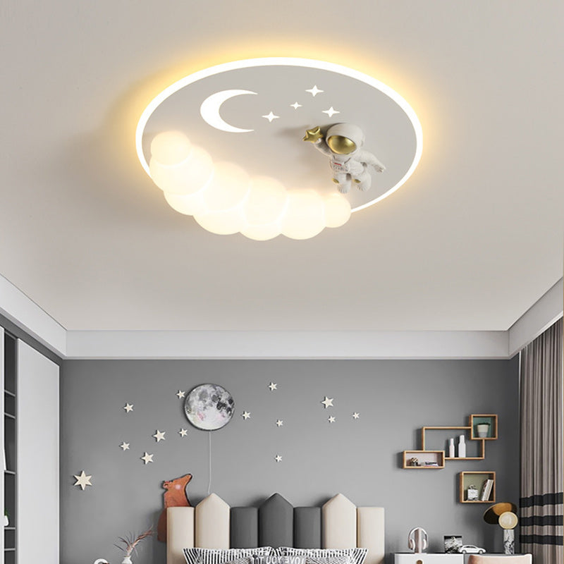 Modern Art Deco Acrylic Iron Astronaut Mermaid Angel Round LED Flush Mount Ceiling Light For Bedroom