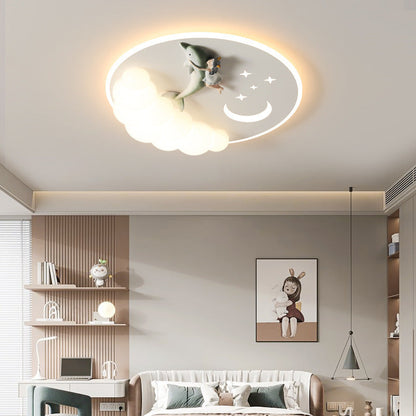 Modern Art Deco Acrylic Iron Astronaut Mermaid Angel Round LED Flush Mount Ceiling Light For Bedroom