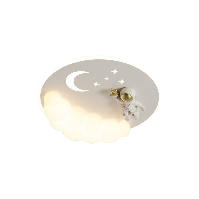 Modern Art Deco Acrylic Iron Astronaut Mermaid Angel Round LED Flush Mount Ceiling Light For Bedroom