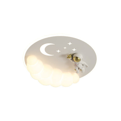 Modern Art Deco Acrylic Iron Astronaut Mermaid Angel Round LED Flush Mount Ceiling Light For Bedroom