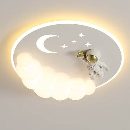 Modern Art Deco Acrylic Iron Astronaut Mermaid Angel Round LED Flush Mount Ceiling Light For Bedroom