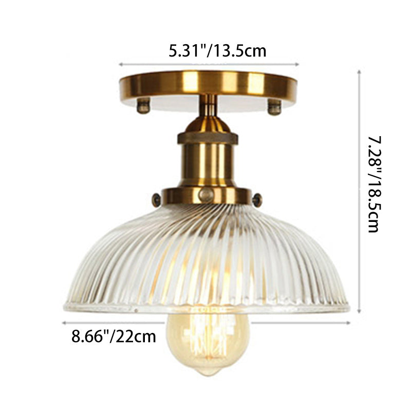 Contemporary Scandinavian Glass Aluminum Fan-Shaped Round 1-Light Semi-Flush Mount Ceiling Light For Living Room