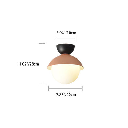 Contemporary Scandinavian Glass Iron Bowl-Shaped Round 1-Light Semi-Flush Mount Ceiling Light For Bedroom & Living Room