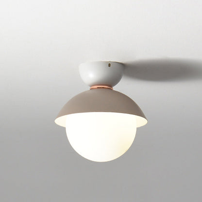Contemporary Scandinavian Glass Iron Bowl-Shaped Round 1-Light Semi-Flush Mount Ceiling Light For Bedroom & Living Room