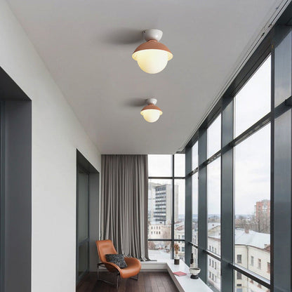 Contemporary Scandinavian Glass Iron Bowl-Shaped Round 1-Light Semi-Flush Mount Ceiling Light For Bedroom & Living Room