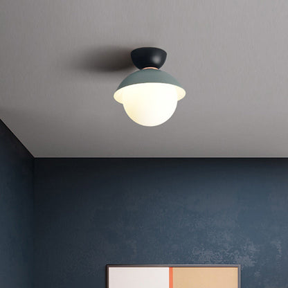 Contemporary Scandinavian Glass Iron Bowl-Shaped Round 1-Light Semi-Flush Mount Ceiling Light For Bedroom & Living Room