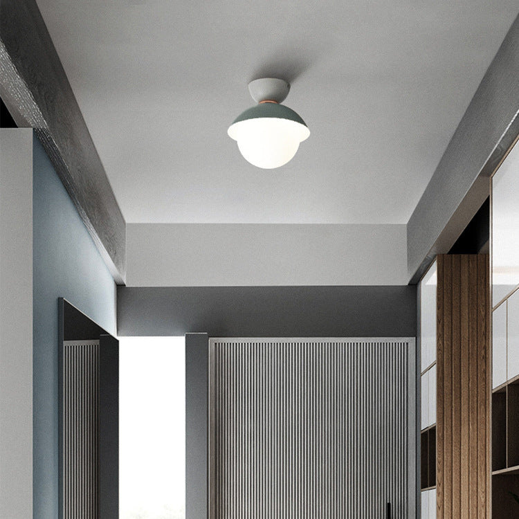 Contemporary Scandinavian Glass Iron Bowl-Shaped Round 1-Light Semi-Flush Mount Ceiling Light For Bedroom & Living Room