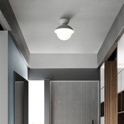 Contemporary Scandinavian Glass Iron Bowl-Shaped Round 1-Light Semi-Flush Mount Ceiling Light For Bedroom & Living Room