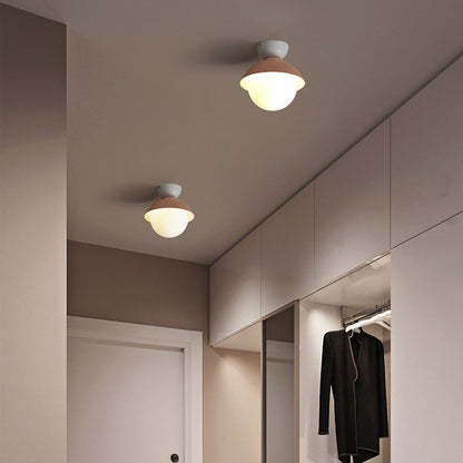 Contemporary Scandinavian Glass Iron Bowl-Shaped Round 1-Light Semi-Flush Mount Ceiling Light For Bedroom & Living Room