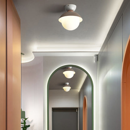Contemporary Scandinavian Glass Iron Bowl-Shaped Round 1-Light Semi-Flush Mount Ceiling Light For Bedroom & Living Room