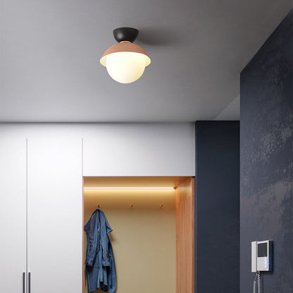 Contemporary Scandinavian Glass Iron Bowl-Shaped Round 1-Light Semi-Flush Mount Ceiling Light For Bedroom & Living Room