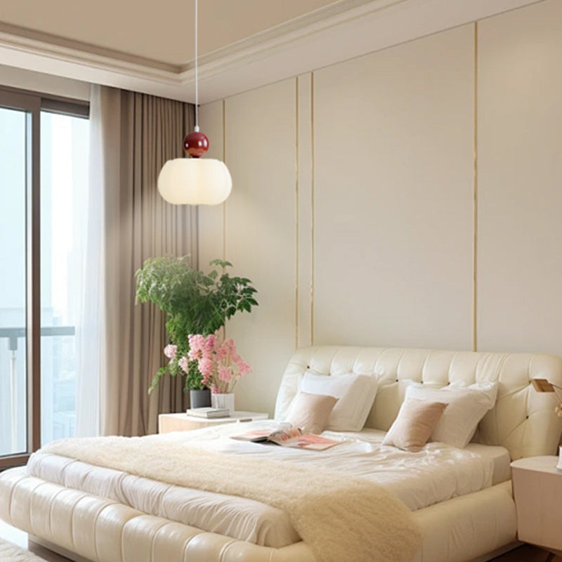 Contemporary Creative PE Rubber Wood Iron Cotton Cloud Round 1-Light Pendant Light For Bedroom