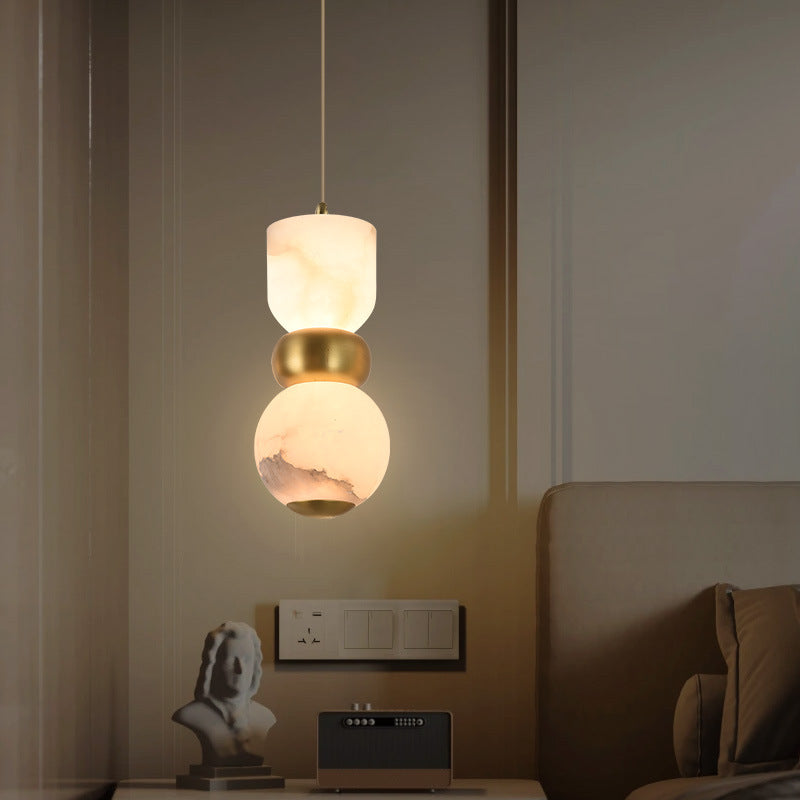 مصباح LED دائري مسطح من المرمر الطبيعي بتصميم إبداعي معاصر لغرفة النوم