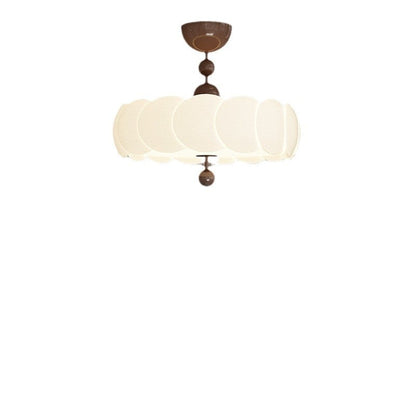 Traditional Chinese Iron Wood PE Wavy Wrinkled Round LED Semi-Flush Mount Ceiling Light For Living Room