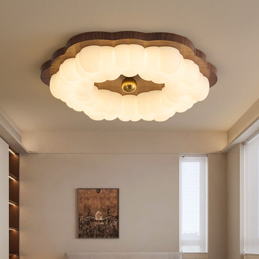 Traditional Chinese Iron PE Floral LED Flush Mount Ceiling Light For Bedroom