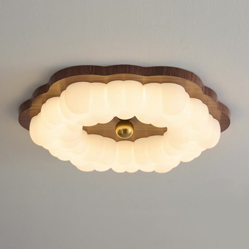 Traditional Chinese Iron PE Floral LED Flush Mount Ceiling Light For Bedroom