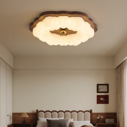 Traditional Chinese Iron PE Floral LED Flush Mount Ceiling Light For Bedroom