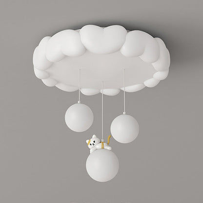 Modern Art Deco Kids Iron PE Heart-Shaped Round LED Flush Mount Ceiling Light For Bedroom