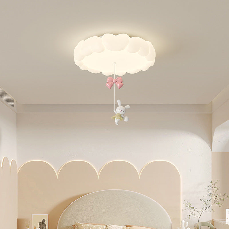 Modern Art Deco Kids Iron PE Heart-Shaped Round LED Flush Mount Ceiling Light For Bedroom