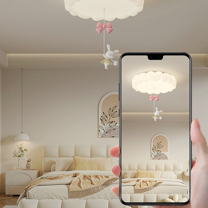 Modern Art Deco Kids Iron PE Heart-Shaped Round LED Flush Mount Ceiling Light For Bedroom