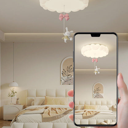 Modern Art Deco Kids Iron PE Heart-Shaped Round LED Flush Mount Ceiling Light For Bedroom